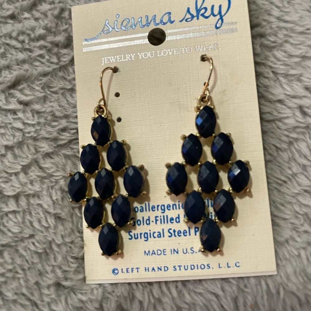 Blue and Gold Geometric Chandelier Earrings - Picture 1 of 1